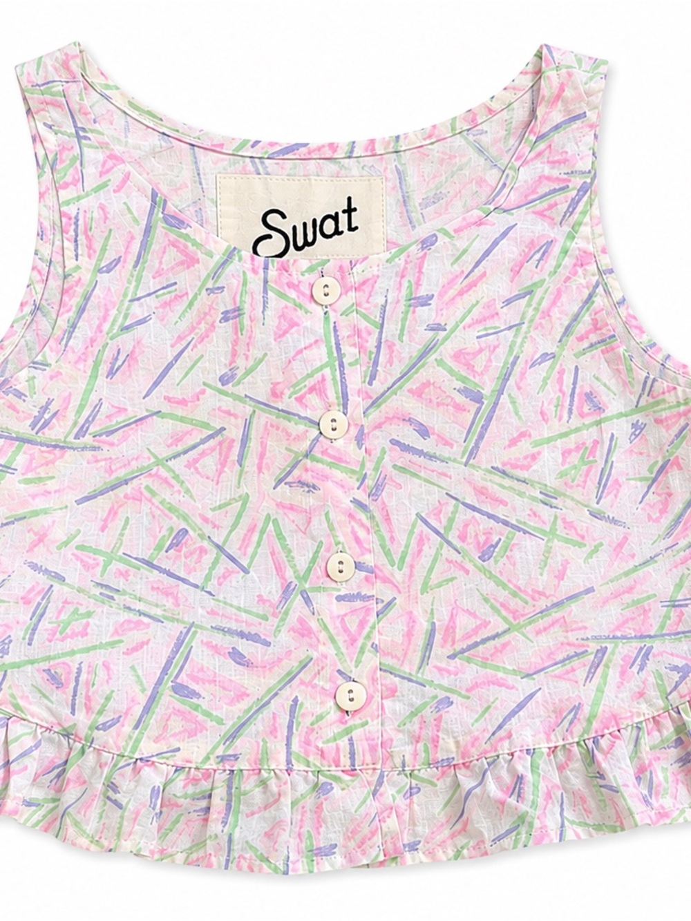 Swat Girls Ruffle Hem Tank Top 3T/4T Pastel Abstract Button Front